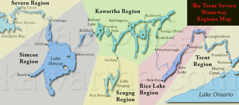 Map of the six regions of The Trent-Servern Waterway